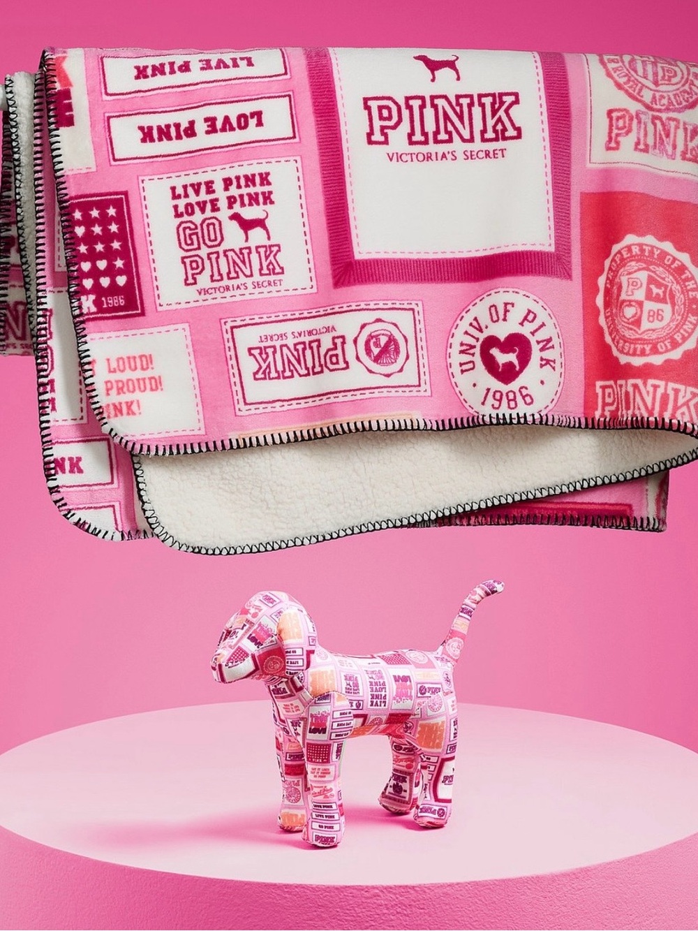 PINK Victoria's Secret Pink Logo Patchwork Sherpa Blanket